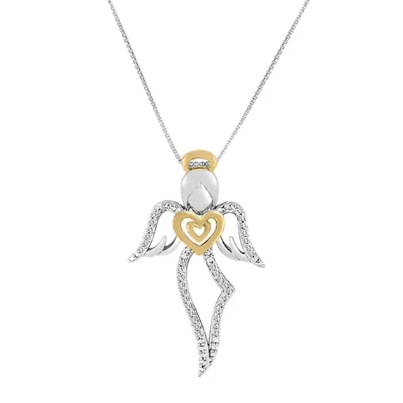14K White Gold Plated Angel Pendant Necklace with 0.10 CT Round Moissanite – Elegant Symbol of Protection & Light