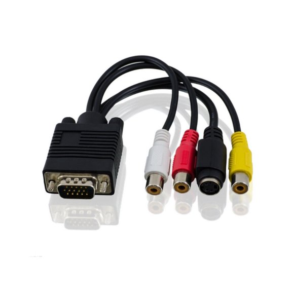 HaoYiShang VGA to Video 3 RCA TV AV Converter Cable Black/Convert VGA/SVGA Super VGA to S-Video/RCA AV Signal/D-SUB 15 pin Connector to S-Video Mini DIN 4 pin