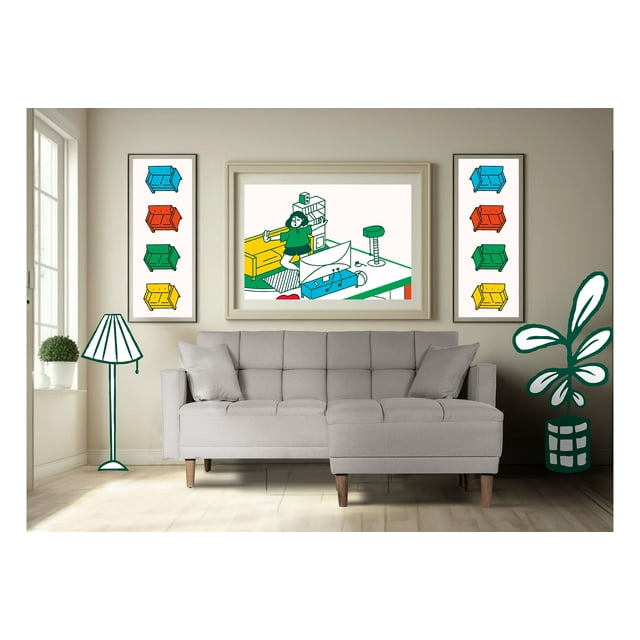 Sala Modular Sofá Cama Reversible De Lino Gris Claro Modelo Mykolo