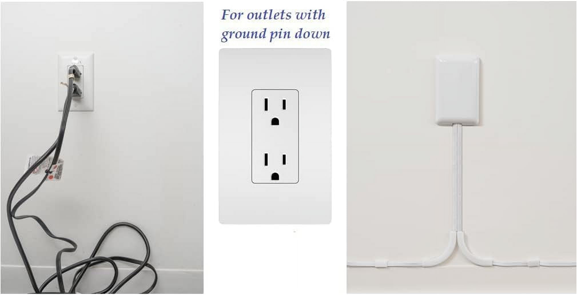Sleek Socket Wall Outlet Concealer with Dual 3 ft Flat Cords, 6 Outlets, Ultra Thin Design, Flat Plug, White, 1 Pack