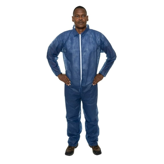 Navy Blue Polypropylene Coverall, Elastic Wrist, Open Ankle