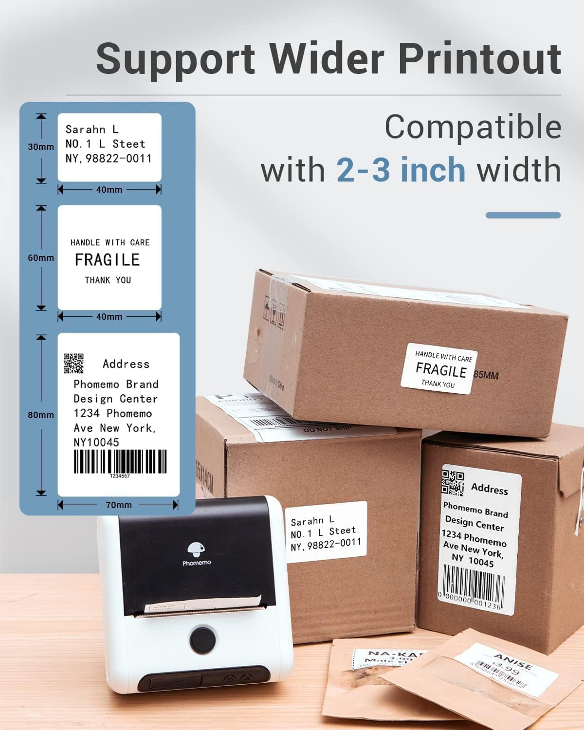 Phomemo M200 Versatile Bluetooth Thermal Label Maker for Shipping, Labeling, and Small Business Applications - Enhance Efficiency and Organization(White)