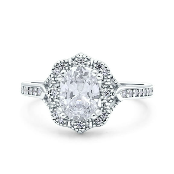 Simulated Cubic Zirconia Size-5 Oval Art Deco Wedding Engagement Bridal Ring Accent Vintage Round 925 Sterling Silver