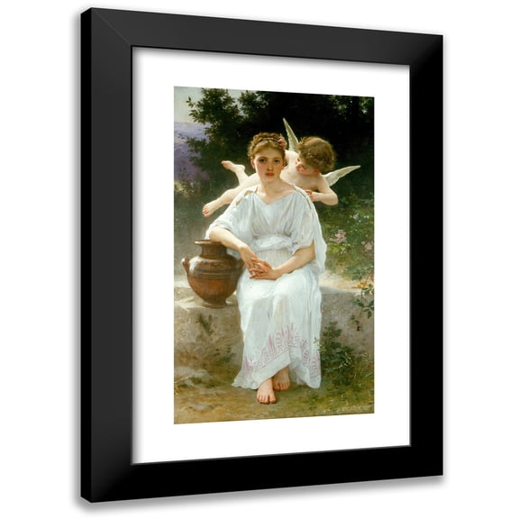 William Bouguereau 10x14 Black Modern Framed Museum Art Print Titled - Whisperings of Love (1889)