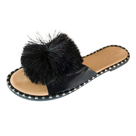 

nsendm Female Shoes Adult Women Winter Slippers Bohemian Fling Decoration Open Toe Flat Bottom Sandals Women s Slippers Size 6 Black 9