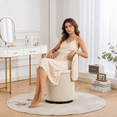 thumbnail image 6 of PAPROOS Swivel Accent Chair with Storage and Cat Bed Stool, 360° Upholstered Barrel Chair, Corduroy Vanity Chair for Bedroom, Makeup Room, Small Spaces, White-Corduroy, 6 of 11
