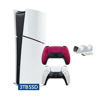 PlayStation 5 Slim Digital 3TB SSD Edition Bundle with Two Controllers White and Cosmic Red Dualsense and Mytrix Controller Charger - Slim PS5 3TB PCIe SSD Gaming Console JP Version Region Free