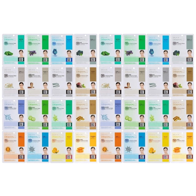 Mascarilla facial DERMAL Korean Colágeno Hidratante y Calmante Paquete x32