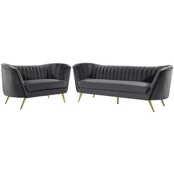 Home Square 2-Piece Set with Contemporary Velvet Loveseat & Sofa in Gray