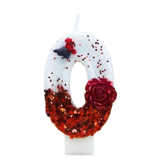 Goleeg Bougies d'Anniversaire Papillon Numéro 0, Bougies Gâteau Numérotées Décorées de Roses Rouges, pour Anniversaires, Fêtes et Célébrations de Mariage