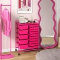thumbnail image 3 of Gymax 15 Drawer Rolling Storage Cart Opaque Multicolor Drawers Home Organizer Mixed Hot Pink, 3 of 10