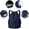 thumbnail image 3 of Qoosea Drawstring Backpack Waterproof Draw String Gym Bags with Shoe Compartment Side Mesh Pockets for Women Men, 3 of 7
