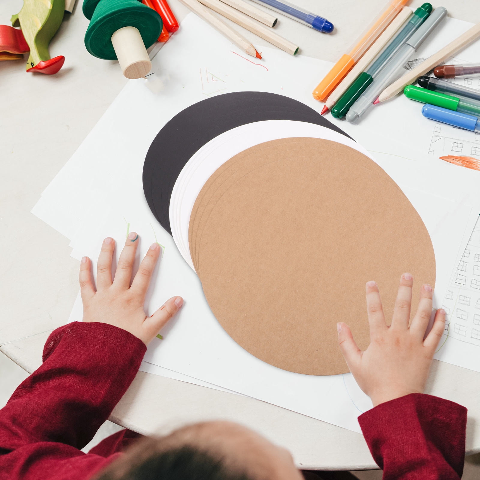 YUYUETIME Kraft Paper Cards Round Painting Cardboard Black 60Pcs For Art Projects