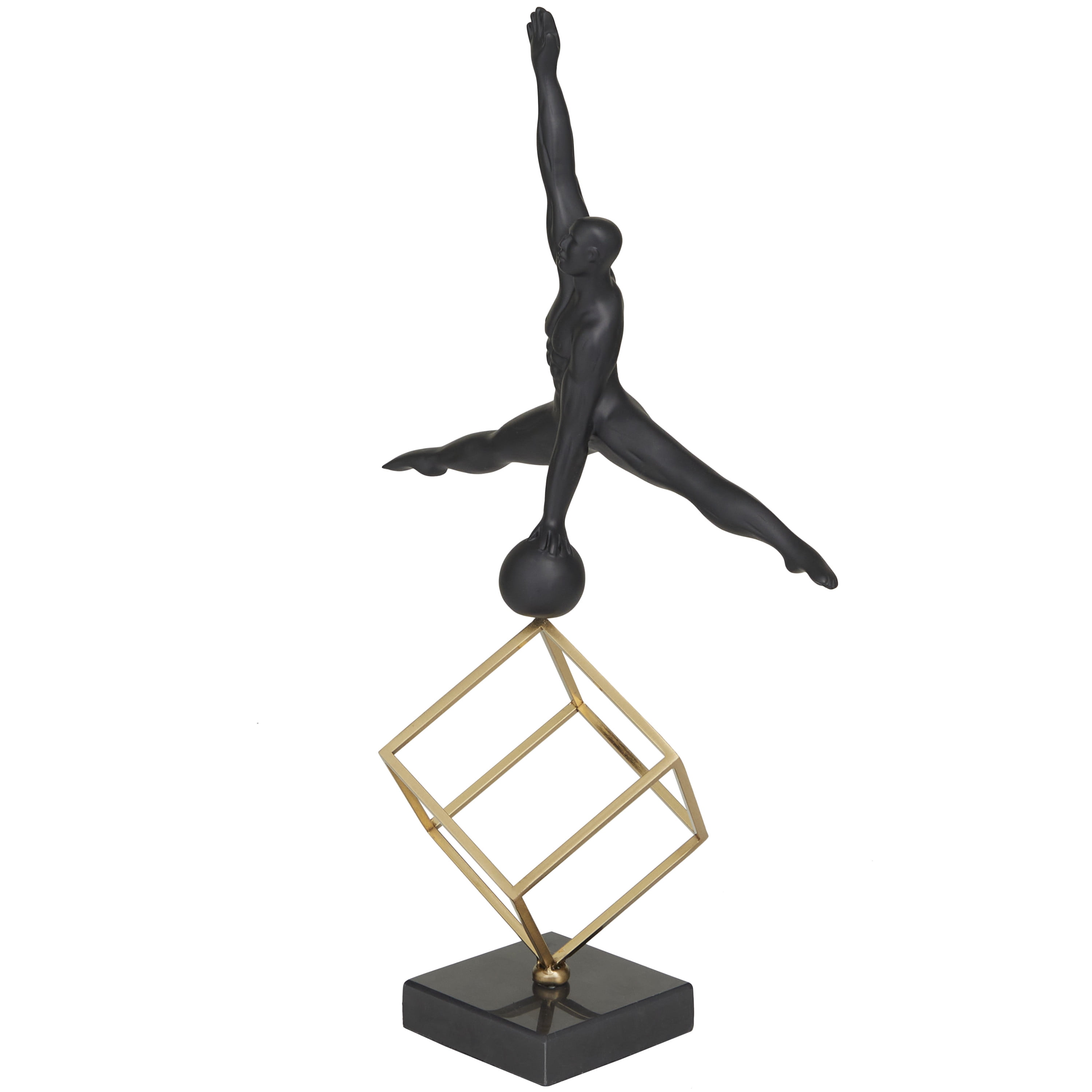 11" x 19" Black Marble Gymnast Sculpture with Gold Cube Base, by DecMode