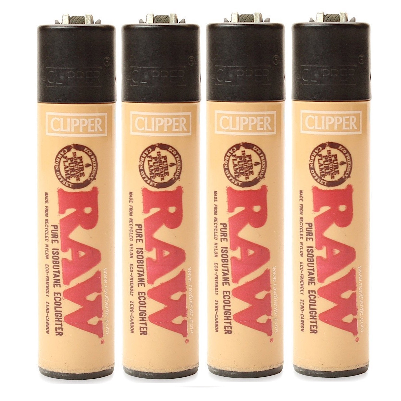 Clipper Lighter Pack of 4 Full Size Refillable Flint Lighters Raw Eco