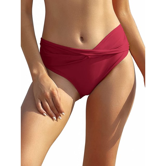 Bañador de Bikini para Mujer con Parte Inferior Torcida en la Parte Delantera Rojo Vino G Rojo Vino G Xishao ropa