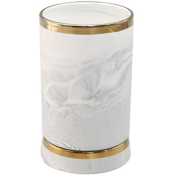 Porta Utensilios TANGJMXG Cubertero de Cerámica Blanca con Borde Dorado Textura de Mármol