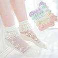 thumbnail image 3 of XIMIN Toddler Baby Girls Nylon Lace Socks with Pearls Cute Frilly Double Layer Ruffle Cotton Socks Girls Princess Dress Ankle Socks (1-3 Years, Pink), 3 of 4