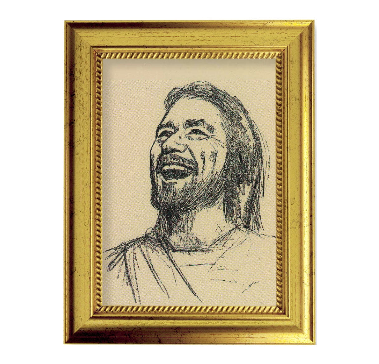 Laughing Jesus Picture Framed Wall Art Decor Small, Antique Gold-Leaf