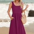 thumbnail image 5 of Women's Summer Sleeveless Dress Square Neck Pleated Swing Casual Maxi Dresses With Pockets Straight Dress for Women Cute Short Dresses Cute Summer Outfits for Women Loose Summer Dress for Women Summer, 5 of 7