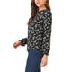 thumbnail image 4 of Blusa de manga rizada para mujer INSPIRE CHIC, con cuello fruncido, lazo autoajustable, elegante, de gasa floral, color negro, 4 of 6