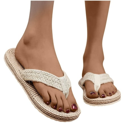 

Cute Women Beach Sandals Shoes Summer Floral Flip Flops Thongs Slippers Sandals Imitation Hemp Rope Travel Flip-flops Flat-bottom
