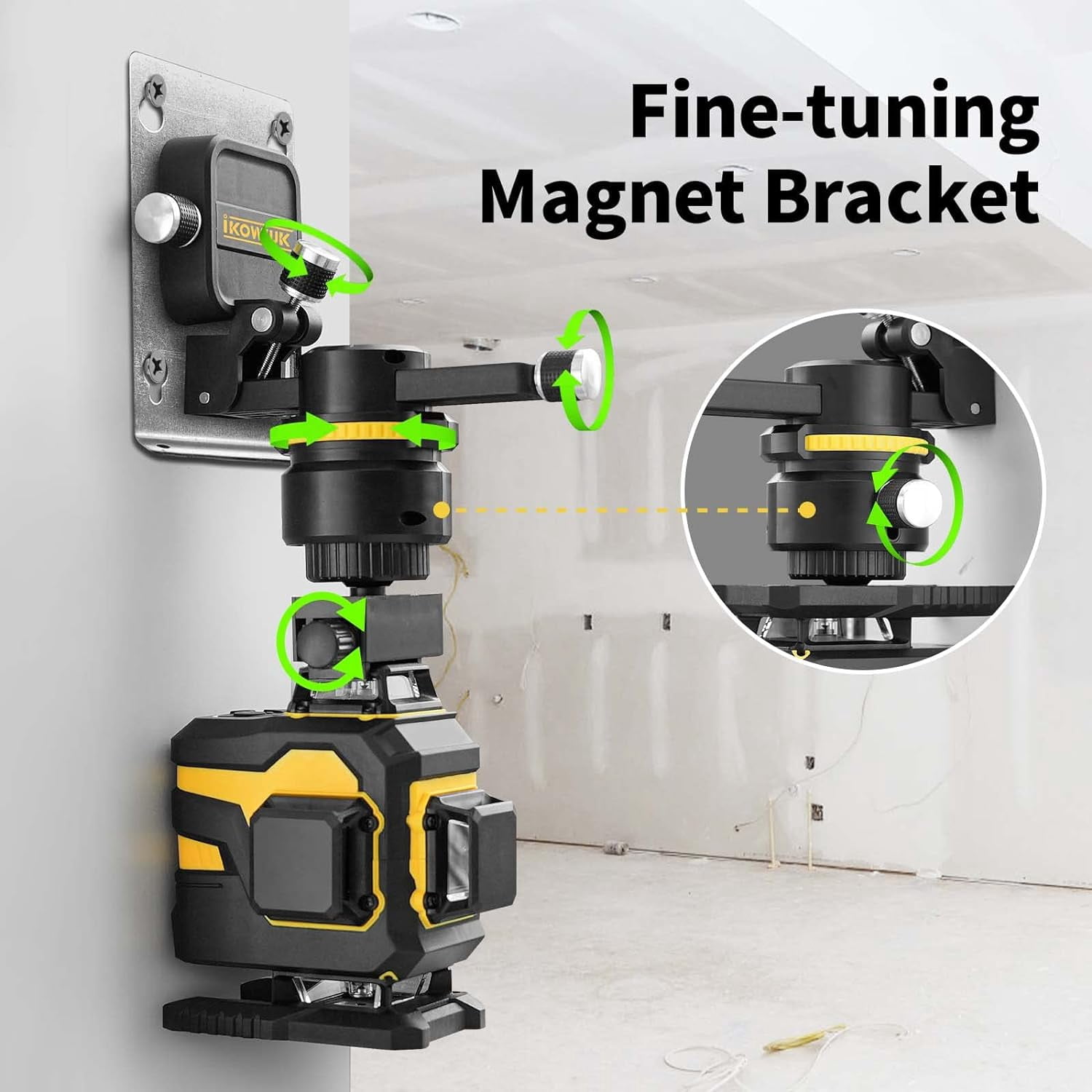IKOVWUK 4x360° Laser Level Pro Kit, Self-leveling Tool for Construction, Tiling Floor & Picture Hanging, 4D Cross Line Laser Level with Fine-tuning Bracket, 16 Lines Laser level with 2*4.0Ah Battery