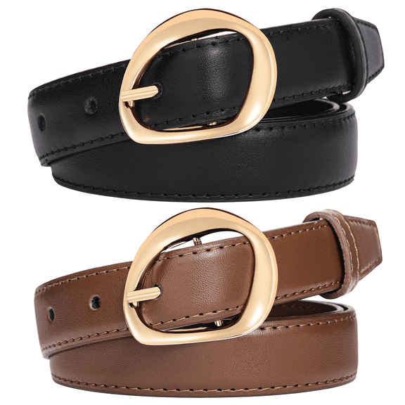 SENDEFN 2 Pack Women's Belts Leather with Gold Buckle Fashion Waist Belt for Ladies Casual Jeans Dresses