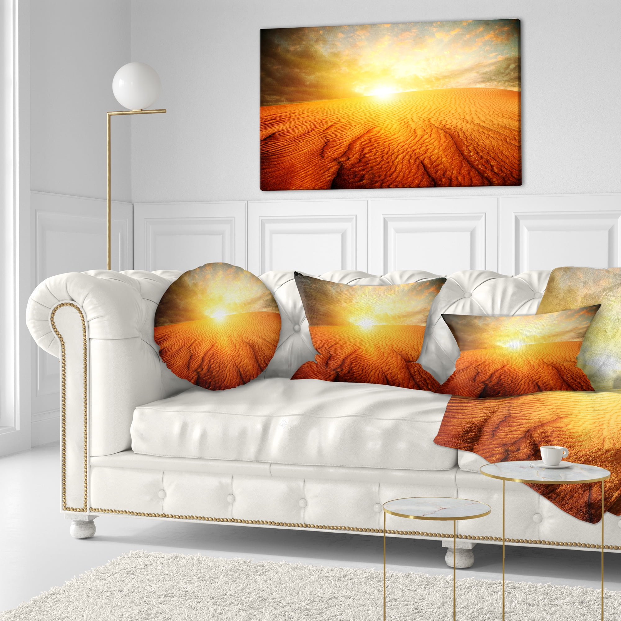 Designart Sand Landscape with Sun - Landscape Printed Throw Pillow - 12x20