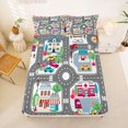 thumbnail image 5 of Manfei Town Houses Bed Sheets,Toy Cars Print Full Size Sheets,Gray,4-Piece,1 Flat Sheet, 1 Fitted Sheet and 2 Pillowcases, 5 of 6
