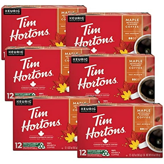 Tim Hortons Maple Flavored Coffee, Single-Serve K-Cup Pods Compatible With Keurig Brewers, 72Ct K-Cups, Red, 12 Count (Pack Of 6)