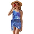 thumbnail image 2 of SEANATIVE Girls One-Piece Bathing Suit with Mesh Wrap Skirt Swimsuit Back Cutout Design Swimwear Trendy Swimsuits for Teen Kid Young Girls, Size 13-14, Galaxy Bubble Print Violet, 2 of 7