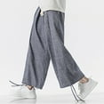 thumbnail image 4 of Xysaqa Big & Tall Men's Cotton Linen Pants Elastic Waist Cropped Trousers Lightweight Loose Capris Summer Beach Yoga Pants Plus Size 3X 4X 5X Clearance, 4 of 5