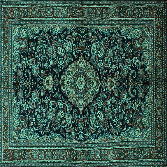 Ahgly Company Indoor Square Medallion Turquoise Blue Traditional Area Rugs, 3' Square