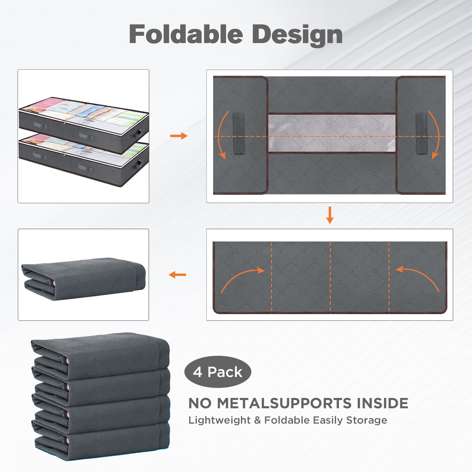 Torio 90L Foldable Under Bed Storage Containers, 4-Pack, Gray photo 4