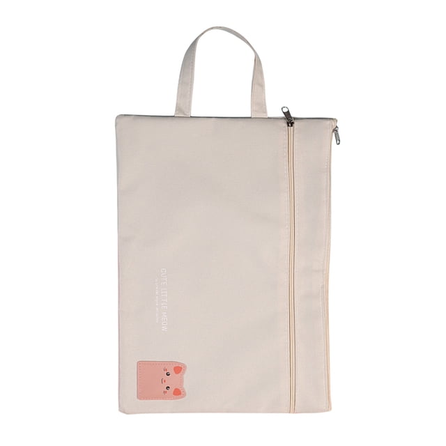 Portable A4 Zipper File Bag, Double-layer Design, Cute Cloth Material, For Students, Office Use, Durable Zipper Closure, Lightweight Travel Companion, For School-Work, Stylish Storage Akmoler