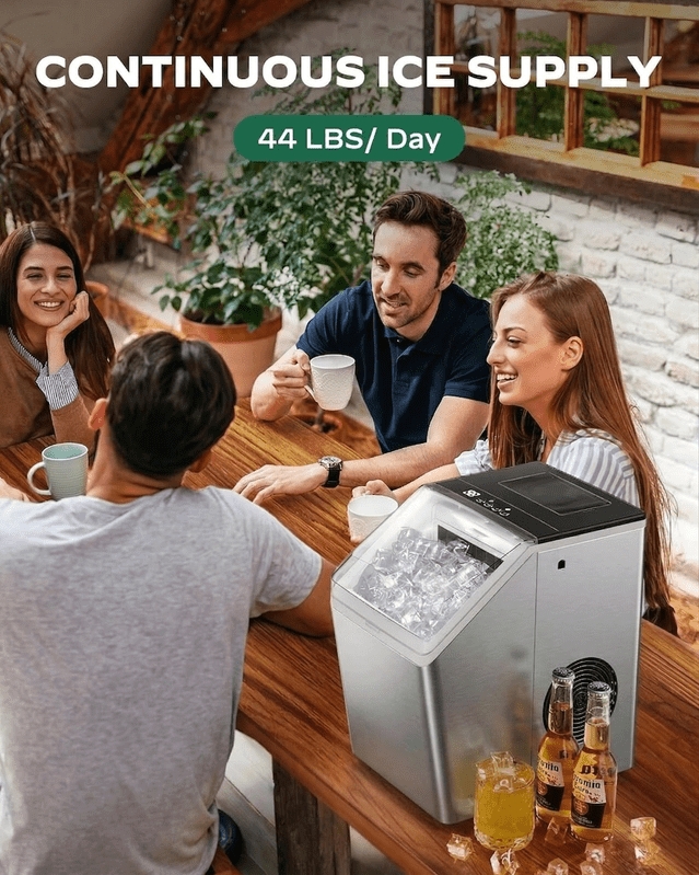 Stainless Steel Countertop Ice Maker, 44Lbs/Day High Efficiency, Dual Water Filling Options, One-Click Auto Self-Cleaning, Portable Ice Machine for Home, Office, Bar & Party