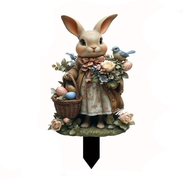 Rabbit Landing Decorative Stake for Outdoor Garden Decoration 10 in Height with Ground Plug