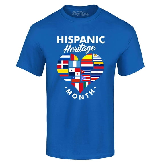 Shop4Ever Men's Hispanic Heritage Month Flag Heart Graphic T-shirt XXX-Large Royal Blue