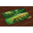 thumbnail image 1 of Ambesonne Spring Place Mats Set of 4, Garden with Tulips Trees, Standard Size, Green and Red, 1 of 4