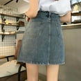 thumbnail image 6 of BUWTTER Womens Skirts Casual Summer Solid Color Mini High Waist A Line Comfortable Soft Lightweight Denim Blue Skirt L, 6 of 7