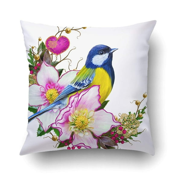 RYLABLUE Bright Bird Tit Flower Hellebore Weaving From Twigs Cushion Covers Pillowcases 16x16 inches