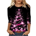 thumbnail image 4 of VKOYWKM T-Shirts de Noël pour Femmes Imprimé Arbre de Noël Manches 3/4 Hauts Amples Col Rond T-Shirts de Noël, 4 of 6