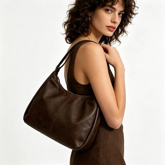 Soft Leather Hobo Crossbody Bag for Women ,Large Capacity Casual Shoulder Tote Purse with Adjustable Strap, Brown Everyday Bag