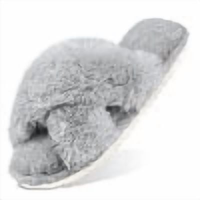 Women's Fuzzy Slippers Cross Band Memory Foam House Shoes Open Toe