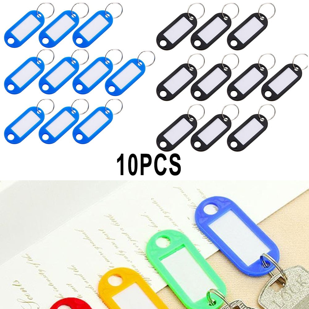 LEFU Write-On Key Plates with Key Ring, Plastic Label Keychain for