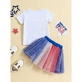 thumbnail image 4 of Aojekbee Girls 4th of July Outfit Short Sleeve O Neck Letter Embroidery Tops Tulle Skirt Set, 4 of 10