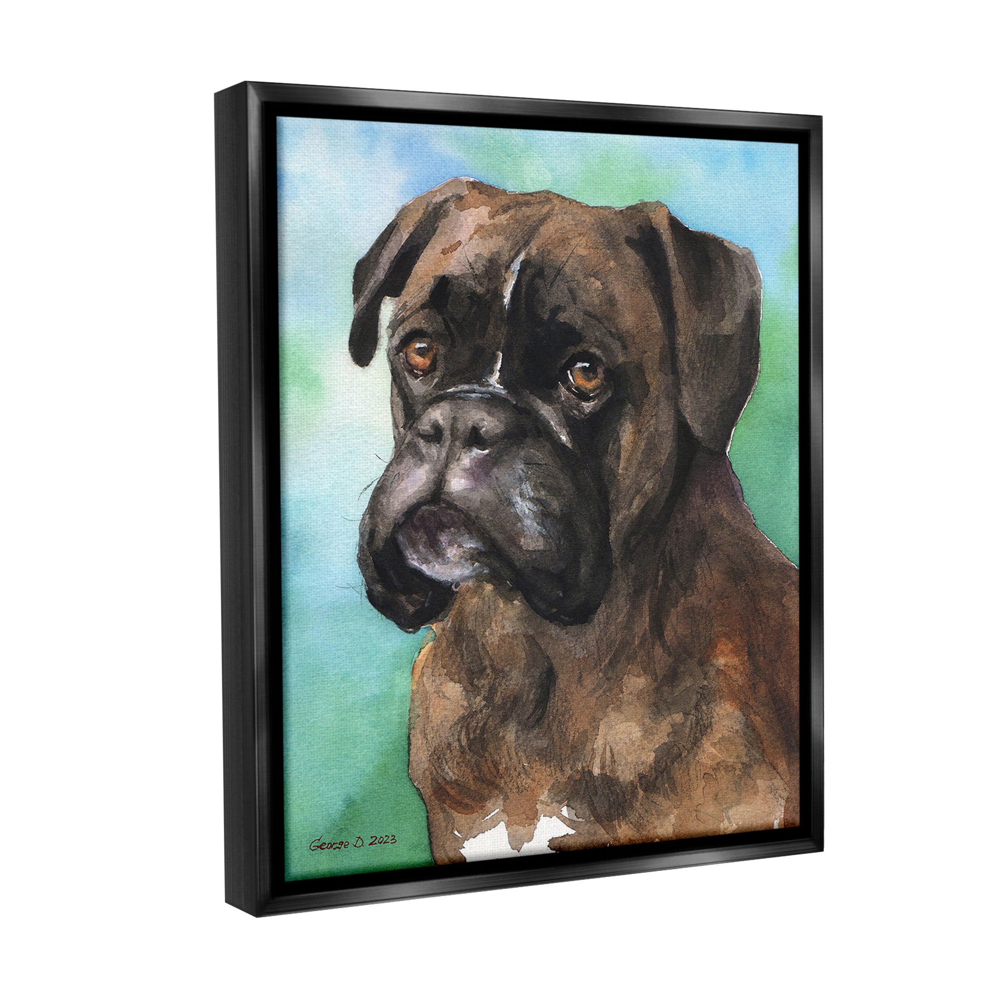 Stupell Industries Boxer Dog Portrait Animals & Insects Painting Black Floater Framed Canvas Art Print Wall Art, 25 x 31
