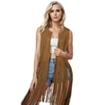 thumbnail image 1 of Chaleco de gamuza sintética con flecos para mujer, ropa hippie de los años 70 con borlas, cárdigan sin mangas con frente abierto, chaqueta con flecos para mujer, 1 of 7