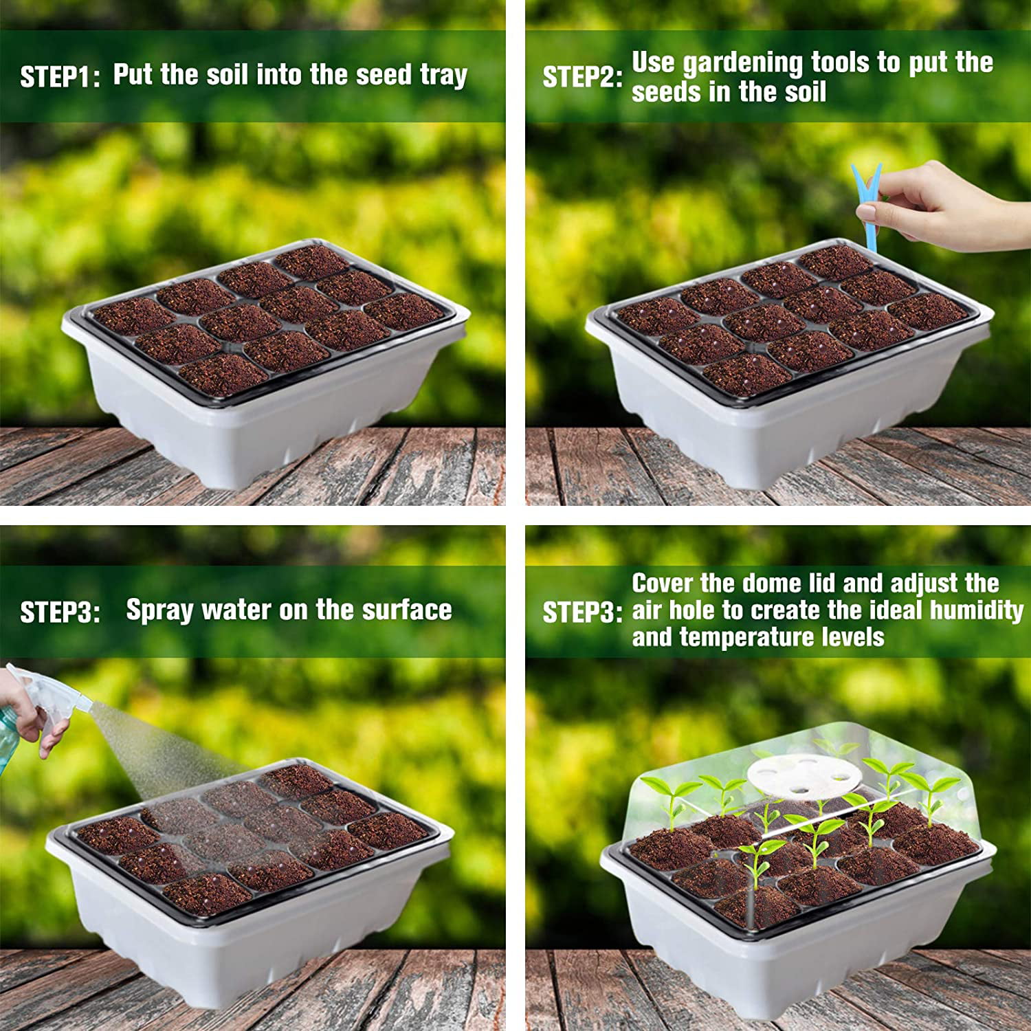Details about   12x Seed Starter Tray 144 Cells Plant Germination Kit Garden Seed Starting Tool 